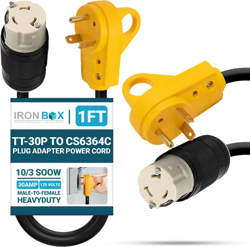Vista 35 de IronBox Electric TT-30P a TT-30R - Adaptador y extensión - 30A, 125V, 10/3 SOOW - Cable adaptador de conector de enchufe resistente, cable