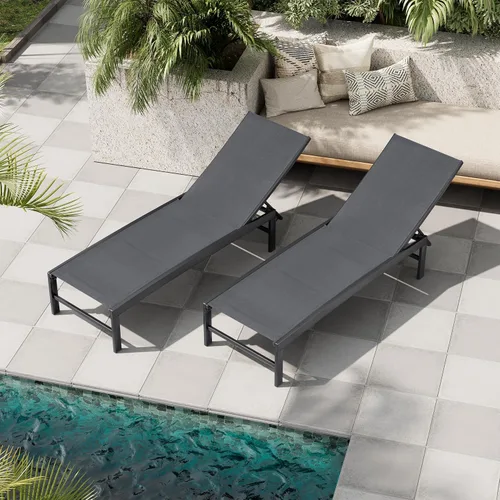 Vista 11 de Chaise Lounge Outdoor Pool Lounge Juego de 2 sillas de bronceado (beige)
