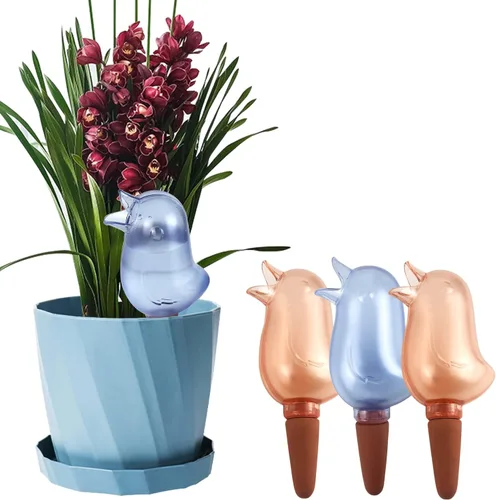 Vista 11 de Paquete de 4 picos de riego automático, globos de riego para plantas de interior, picos de riego automático en forma de pájaro, dispositivos de Azul