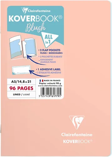 Vista 13 de Clairefontaine - Ref 961778C - Cuaderno con grapas Koverbook Blush (48 hojas) - Tamaño A5, regla rayada, papel de vitela cepillado de 3.17 oz/m²