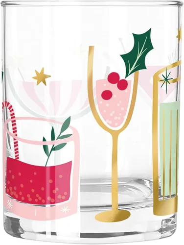Vista 3 de Slant Collections Vasos de cóctel de Navidad doble de vidrio antiguo de 12 onzas, nudos y lazos