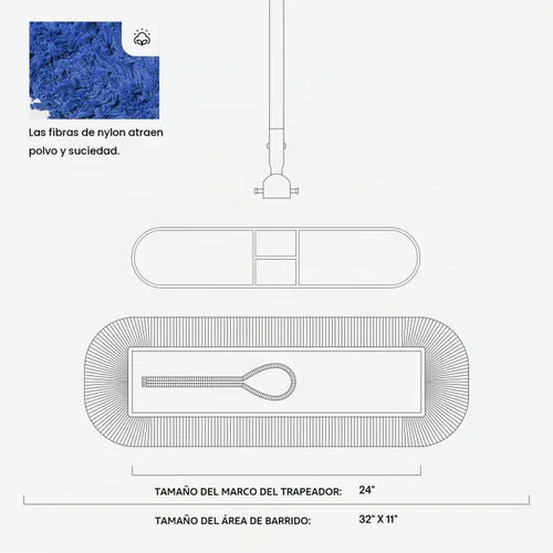 Vista 3 de Trapeador de polvo comercial azul de 24 pulgadas y barredora de piso con mango extensible, mopa para limpieza de suelos de madera, azulejos