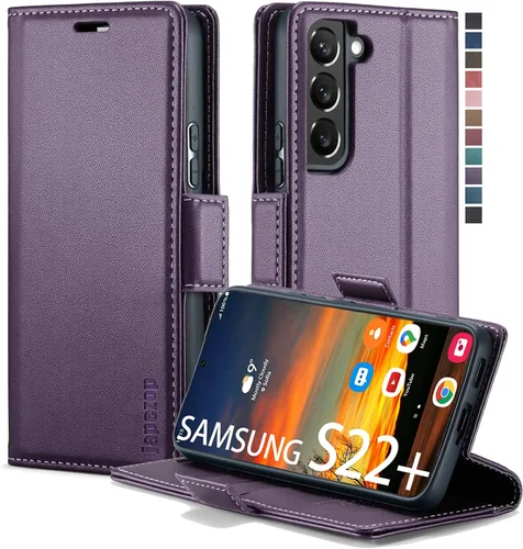 Vista 22 de Funda tipo cartera para Samsung Galaxy S22 5G con bloqueo RFID, color negro