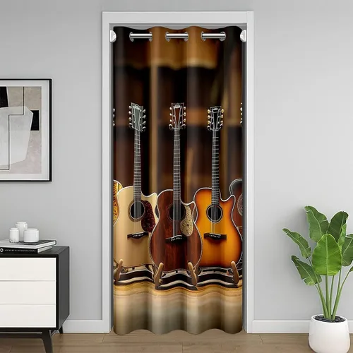 Vista 12 de Castle Fairy Cowboy Boots Door Curtain for Doorways Privacy Bohemia Musical Guitar Doorway Curtain Western Rustic Cowgirl All Season Blackout