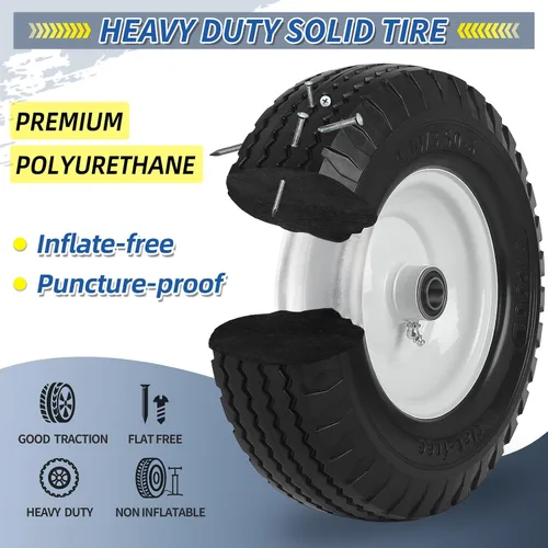 Vista 3 de GICOOL 4.10/3.50-6 Flat Free Tire and Wheel, 12'' Solid Replacement Wheel