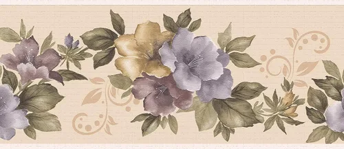 Vista 5 de Dundee Deco Papel tapiz con borde para despegar y pegar DDAZBD9221, flores florales, moradas, amarillas, verdes, diseño retro, 15 pies x 7 pulgadas