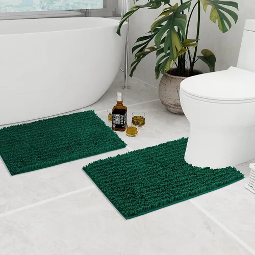 Vista 25 de Walensee Alfombra de baño antideslizante (32x20, azul oscuro) absorbente de agua, súper suave, felpilla peluda, lavable a máquina, se seca