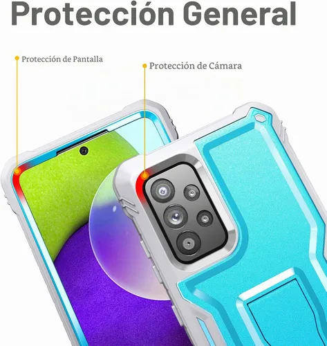 Vista 2 de FITO Funda para Samsung A52 con protector de pantalla integrado, doble capa a prueba de golpes resistente con función atril compatible con teléfono