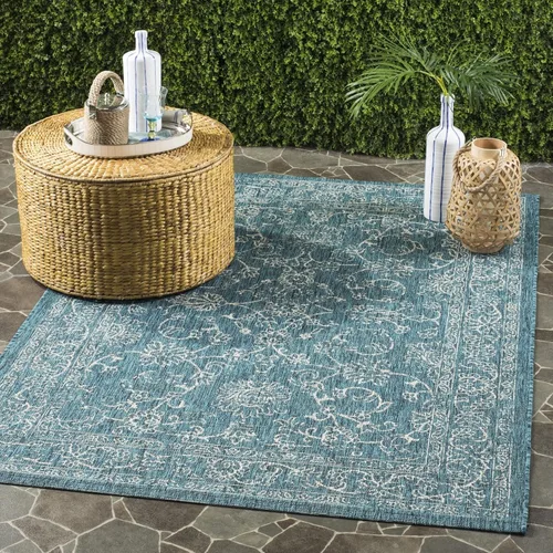 Vista 116 de SAFAVIEH Alfombra lavable al aire libre, colección Courtyard - 2'3" x 5', azul aguamarina y gris, no desprende pelusa y fácil limpieza, ideal