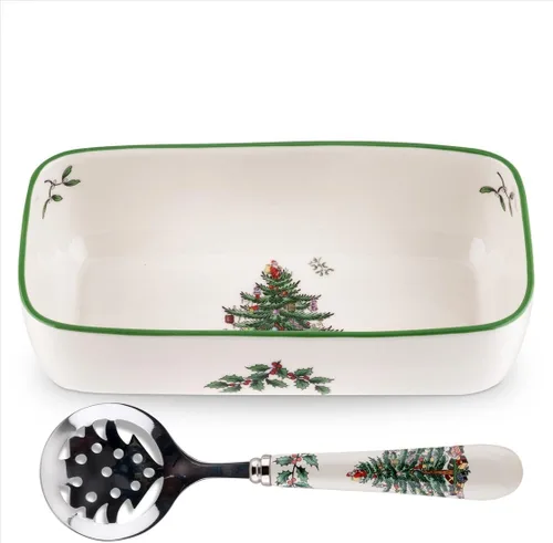Vista 8 de Spode Cesta de Pan Ovalada Christmas Tree, Cuenco con Asa de 12 Pulgadas para Frutas, Pan, Galletas - Regalo de Porcelana, Vajilla Navideña y Plato