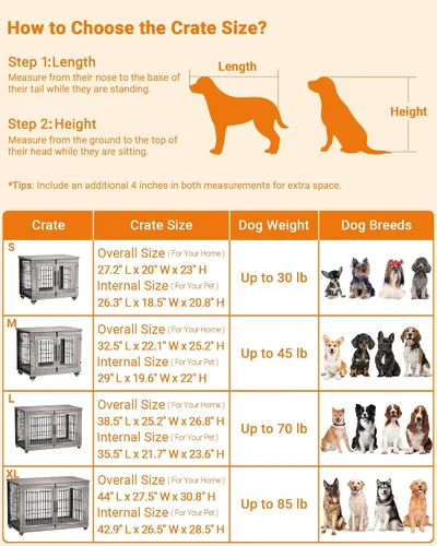 Vista 6 de YaFiti Mueble de jaula para perros con cojín, perrera de madera para interiores con puertas dobles, jaula para perros con ruedas, mesa auxiliar