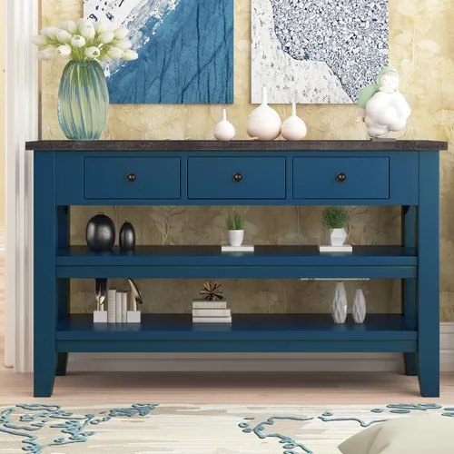 Vista 27 de Quarte Elegante mesa consola con tres cajones de almacenamiento, mesa de sofá extra larga para entrada, pasillo, sala de estar, vestíbulo, pasillo