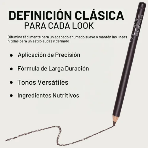 Vista 6 de Palladio Lápiz delineador de ojos de madera, forma de lápiz fina, fácil aplicación, fórmula firme pero suave, ojos perfectamente delineados Marrón
