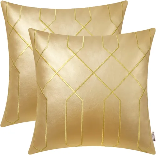 Vista 23 de BRAWARM Fundas de almohada de cuero 16 X 16 pulgadas, paquete de 2 fundas de almohada de cuero sintético negro, fundas de almohada decorativas