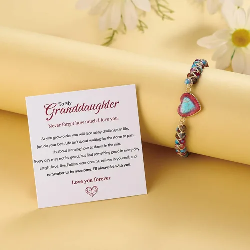 Vista 8 de Pulsera de corazón de jaspe con texto en inglés To My Granddaughter Love You Forever (To My Granddaughter Love You Forever), pulsera de cuentas