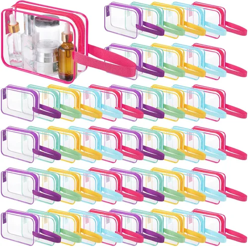 Vista 10 de Silkfly Clear Toiletry Bag PVC Travel Cosmetic Bag with Handle Strap Makeup Pouch with Zipper Summer Vacation Salon Graduation Gift End of the Year