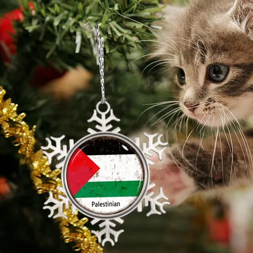 Vista 6 de Adornos de Navidad con bandera palestina 2023, adorno de copo de nieve para decoración de árbol de Navidad, decoración de árbol de Navidad