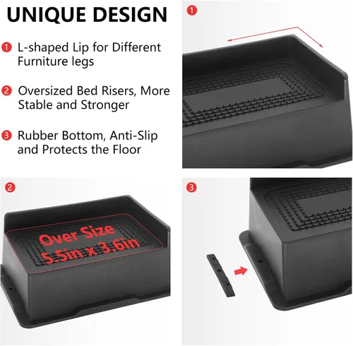 Vista 7 de Paquete de 4 elevadores de cama de 2 pulgadas, elevadores de muebles de gran tamaño resistentes, elevadores de cama extra anchos para mesa, sofá