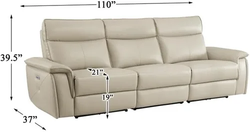 Vista 3 de Pemberly Row Sofá reclinable doble de cuero de 110" con reposacabezas en beige