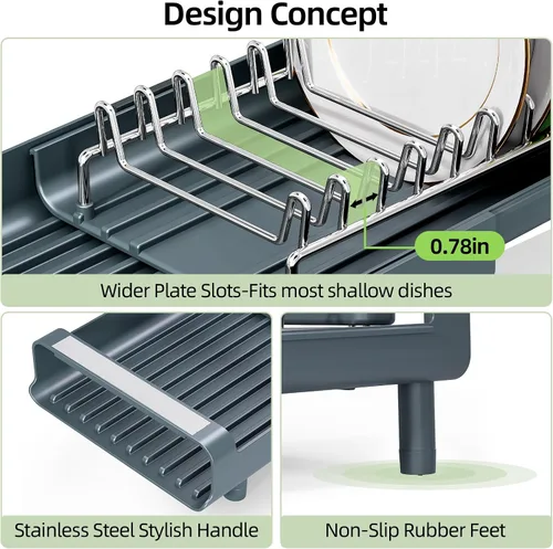 Vista 4 de [Usado] TOOLF Escurridor de platos pequeño, mini escurridor compacto expandible, escurridor de platos delgado y extensible de acero inoxidable