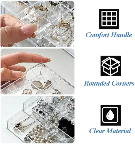 Vista 6 de YUFONG Caja organizadora de almacenamiento de aretes, 5 cajones, organizador de joyas, caja de almacenamiento de joyería acrílica, compartimento