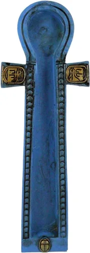 Vista 2 de Ebros Gift Hermosos símbolos jeroglíficos azules egipcios Cartucho dorado Ankh Key Incienso Stick Burner Holder Figurine Gods of Egypt Talismán of