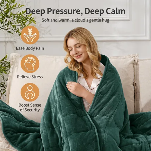 Vista 4 de Uttermara Mantas con peso para adultos, tamaño matrimonial, 15 libras, 48 x 72 pulgadas, con forro polar sherpa de felpa suave y cálida, manta Verde