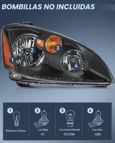 Vista 2 de Nilight - Conjunto de faros delanteros compatibles con Nissan Altima 2002, 2003, 2004. Carcasa negra, reflector ámbar, lente transparente. Faros