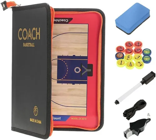 Vista 2 de Tabla de entrenamiento de baloncesto Tácticas de estrategia Portapapeles con silbato de árbitro de entrenador