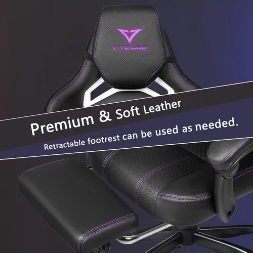 Vista 7 de Waleaf Silla de juegos grande y alta para adultos con reposapiés, capacidad de peso de 400 libras, sillas de videojuegos para oficina, silla