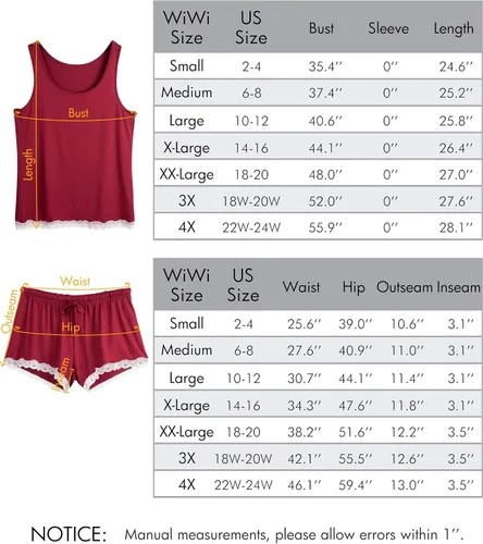 Vista 6 de WiWi Bamboo Viscose Pajamas for Women Soft Sleeveless Tank Top with Shorts Pajama Sets Scoop Neck Lace Hem Sleepwear S-4X