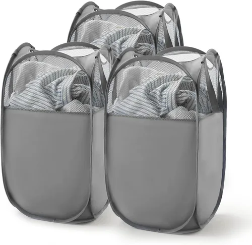 Vista 35 de Cesta de malla desplegable para ropa sucia con asas duraderas - Cesta plegable portátil para dormitorio, baño y viajes (negro)