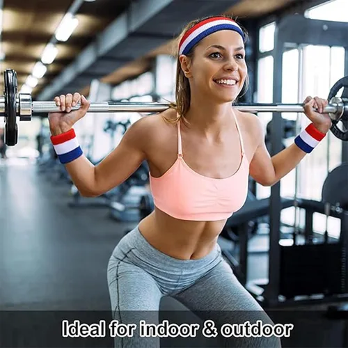 Vista 6 de Diademamuñequeras para mujeres, hombres, niñas, niños, para el gimnasio, entrenamiento y yoga, súper cómodas bandas de sudor para deportes
