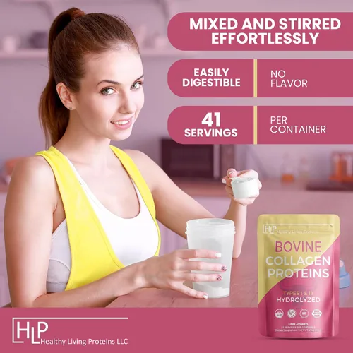 Vista 3 de Healthy Living Proteins – Bovino hidrolizado – Proteína de colágeno tipo 1 y 3 sin sabor – Polvo de colágeno – Alimentado con pasto – Rasied Rasied