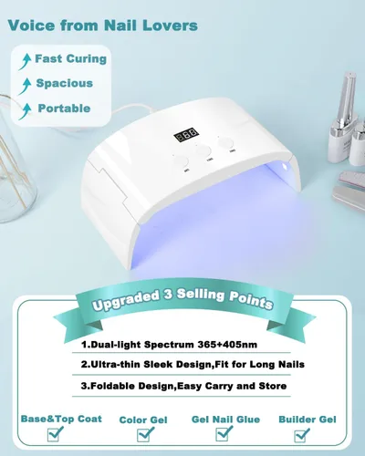 Vista 4 de Lámpara de uñas LED UV espaciosa secadora de luz de curado plegable para esmalte de uñas de gel (lámpara blanca pro)