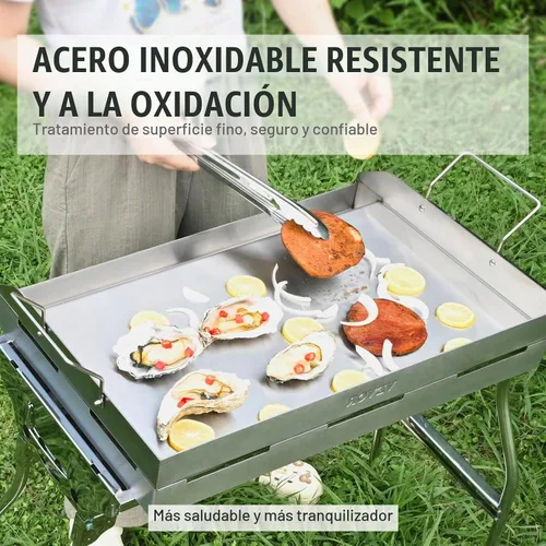 Vista 3 de VEVOR Plancha de acero inoxidable, plancha pre-sazonada de 23.5 x 16 pulgadas, sartén rectangular de doble quemador, sartén familiar antiadherente