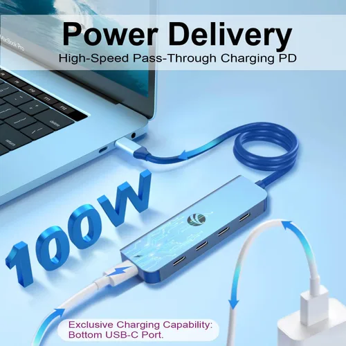 Vista 4 de V COM Hub USB C de 10 Gbps, divisor USB de 5 puertos con entrega de energía de 100 W, adaptador multipuerto USB C portátil compatible con MacBook