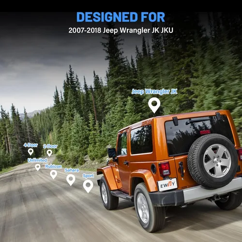 Vista 7 de EWAY Cámara de seguridad de marcha atrás para Jeep Wrangler JK JKU 2007-2018 cámaras de visión trasera impermeable fácil montaje con línea