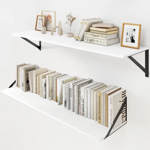 Vista 11 de Heimlove - Estantes flotantes negros profundos para pared, juego de 2 estantes de pared de madera de 16 pulgadas de ancho x 8 pulgadas