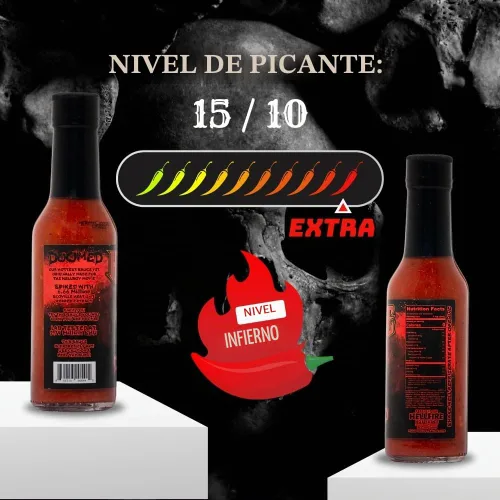 Vista 3 de Hellfire Doomed Salsa Picante, La Salsa Más Picante del Mundo, Reforzada con 6.66 Millones de SHU de Extracto de Pimienta Natural, Probada