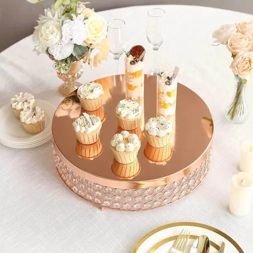 Vista 12 de Efavormart soporte para tarta de 14" de diámetro Soporte para tarta de boda redondo de metal dorado con cristal - 16" de alto