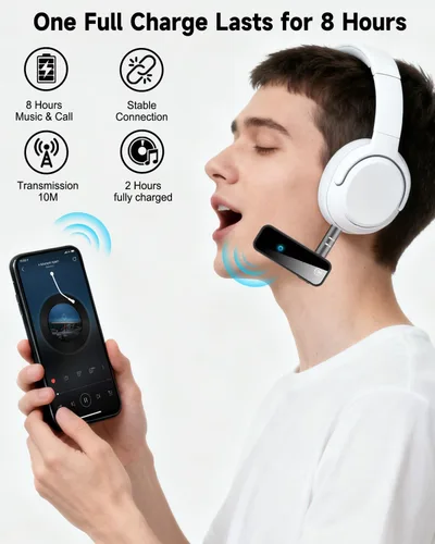 Vista 9 de Adaptador auxiliar auxiliar Bluetooth 5.4 para coche, transmisor receptor Bluetooth 2 en 1, conector de 0.138 in, adaptador de audio inalámbrico