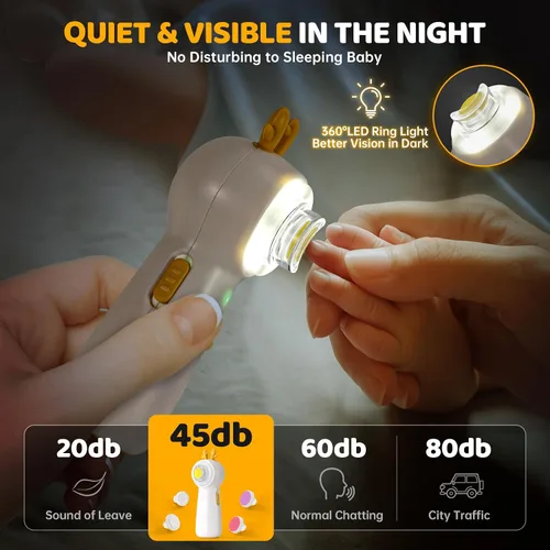 Vista 8 de Lima de uñas eléctrica para bebés con luz LED, USB - Recargable