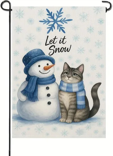 Vista 8 de Bandera de jardín de Navidad ActFirst de 12 x 18 pulgadas, bandera de muñeco de nieve de familia de Navidad Feliz con árbol, pequeña decoración