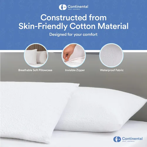 Vista 5 de Continental Bedding Protector de almohada de rizo a prueba de plumas, impermeable y de plumón: comodidad de felpa y protección superior, 26 x 26