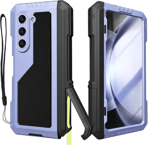 Vista 10 de Funda de metal para Samsung Galaxy Z Fold 5 con soporte para bolígrafo Fold5 S, resistente funda protectora de pantalla Z Fold 5, protector de Negro