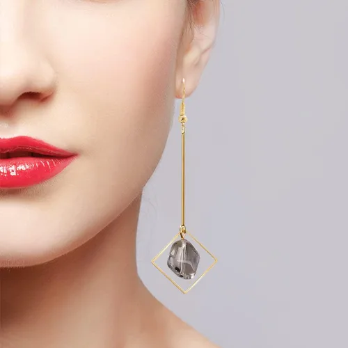 Vista 3 de Mismatch Asimetry - Aretes colgantes de cristal coloridos, aretes abstractos geométricos de moda para mujer