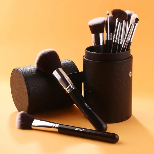 Vista 7 de BEILI Juego de 12 brochas de maquillaje con soporte para base Kabuki sintética de primera calidad, brocha para base de maquillaje, corrector