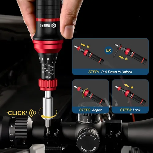 Vista 3 de VANPO Destornillador dinamométrico de 10 a 60 pulgadas, 64 piezas Rojo