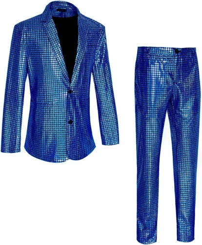 Vista 2 de Traje de discoteca de los años 70 para hombre, traje de arcoíris, chaqueta y pantalones de lentejuelas, disfraz de fiesta de Halloween